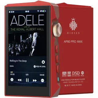 Hidizs AP80 PRO MAX MP3 Player mit Bluetooth WLAN, Hi-Res Streaming DLNA und AirPlay Wireless, Zwei ES9219C-DAC-Chips DAP, MQA 16X, Native DSD256256 & 32bit/384kHz PCM, 2 TB SD-Unterstützung, Rot