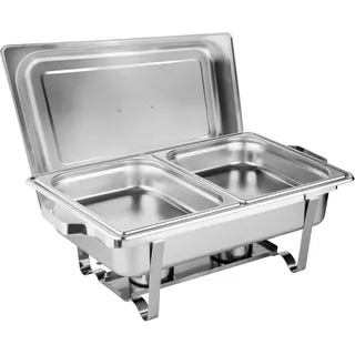 morleos Speisewärmer Chafing Dish Basic Set | 2x GN 1/2 Behälter | 61x36x32cm | Edelstahl | Wärmehaltebehälter Buffet, Gastronomie Wärmebehälter