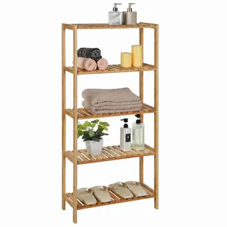 Songmics Badregal, Küchenregal, Schuhregal, Standregal aus Bambus, 60 x 26.2 x 130.9 cm, ideal für Bad, Wohnzimmer, Flur, Küche, naturfarben BCB35Y