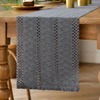 Tischläufer Makramee 30x140 cm Grau Baumwolle Leinen mit Quasten
