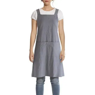 Famanu Schürze mit Tasche aus Baumwolle und Leinen – unisex Japanischer Stil – grau