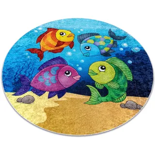 rugsx Kinderteppich JUNIOR 51594.801 Kreis Fische, Ozean, für Kinder, Anti-Rutsch - blau 100 cm