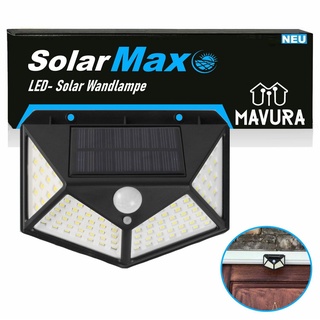 MAVURA LED Solarleuchte SolarMAX LED Solar Wandlampe mit Bewegungsmelder Solarlampe, Gartenleuchte Zaunleuchte Wandleuchte für Außen 270° 308 LED schwarz