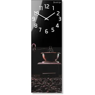 FLEXISTYLE Wanduhr Rechteckig küche, 20 x 60 cm, aus Glas, mit Direktdruck modern länglich ohne tickgeräusche Kaffee KAFFEEMÜHLE