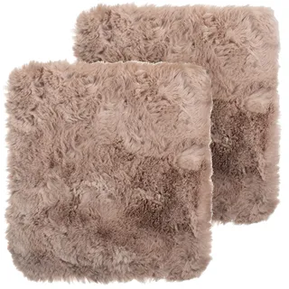 Brandsseller 2er Set Sitzkissen Teppich 38 x 38 cm Lammfelloptik quadratisch Kunstfell Fellimitat Langflorteppich Lammfellauflage Schaffellimitat - Taupe