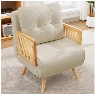 Odikalo Loungesessel Schlafsessel mit Schlaffunktion ausklappbarer Relaxsessel & Gästebett (gepolsterter Loungesessel mit 5-fach verstellbarer Rückenlehne und Rattan-Armlehnen) beige