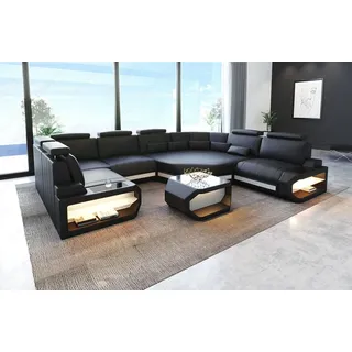 Sofa Dreams Wohnlandschaft Sofa Leder Asti U Mini, Couch, kleines U Form Ledersofa mit LED, Designersofa schwarz