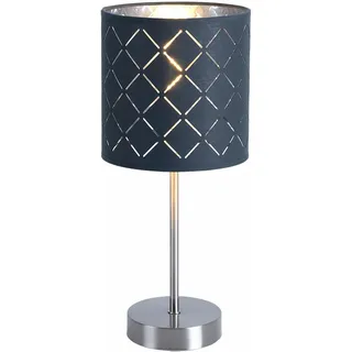 Nachttischleuchte Textil Grau Tischleuchte Beistellleuchte Tischlampe Stoffschirm Silber, Nickel Matt Metallic, 1x E14, Dxh 15x35 Cm