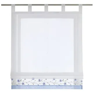 Joyswahl Raffrollo, Bestickte Gardine mit Blumen, Landhausstil blau 45 cm x 150 cm