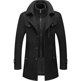 Herren Wintermantel, Slim Fit Zweiteiliger Mantel für Business und Freizeit, Wollmantel mit Stehkragen Peacoat und Warmer Integrierter Innenjacke,... - Schwarz - 4XL