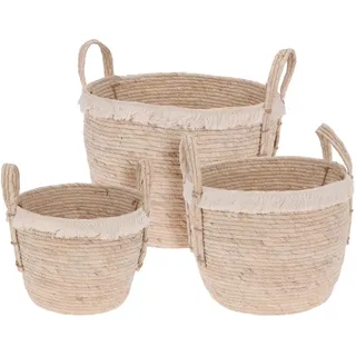 3er Set Geflochtener Korb aus Seegras Naturfarbe 32x34,5 cm Dekokorb Boho Korb