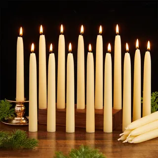 Ashlux Bienenwachs Stabkerzen & Spitzkerzen, 20 Stück, Weiß, 8 Std | handgemacht, tropffrei, rußfrei & geruchsneutral – ideal für Weihnachten, Hochzeit, Meditation & Alltag