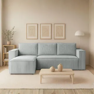 Couch L Form - Mit Schlaffunktion und Bettkasten - Links - 235x76x147 cm - Grau - Kleine Sofaecke - Wohnlandschaft L Form - Schlafsofa Modern - Grau
