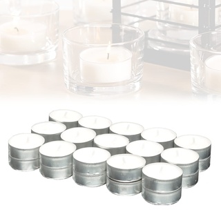 Candelo 30er Set Hochwertige Kerzen Teelichte Ambiente – Teelichter in Weiß ohne Duft - Aluminium Hülle - 1,5 x 3,8cm je Teelicht - 4 Std Brenndauer