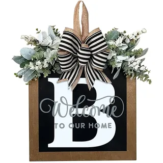 Fouriding 26 Buchstaben Willkommen hölzerne Haustür Dekoration,Willkommen Tür hängende Schild Kranz Home Door Sign Dekoration für Fenster Outdoor Front Door Home Decor (B)