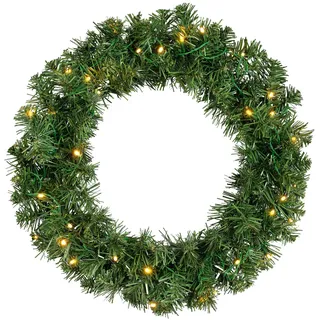 Led Tannenkranz In Grün Warm Weiß Beleuchtet - 45 Cm - Weihnachtskranz Batterie Betrieben Mit 8 Funktionen - Weihnachts Deko Türkranz