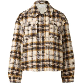 Verkürzte Karo-Jacke aus Bouclé - beige|mehrfarbig - 46