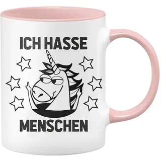 Tassenbrennerei Einhorn Tasse Ich Hasse Menschen - lustige Kaffeetasse - witzige Tassen mit Sprüchen - Geschenk für Kollegin - Rosa