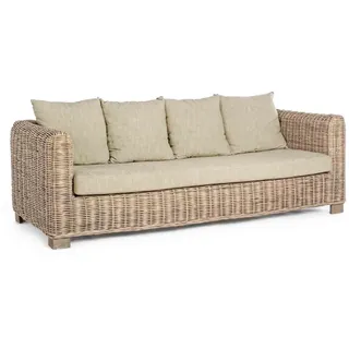 Sofa Rattan und Mangoholz, skandinavischer 3 Sitzer, Natur, abziehbare Kissen, Indoor