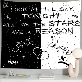 Lil Peep Wandteppich für Schlafzimmer, ästhetischer Saft, WRLD Rapper, Tapisserie, schwarz und weiß, Rose, Blumenmuster, lustiges Herz, Vogel, Saft, WRLD-Poster, Wohnzimmer, Dekoration (130x152 cm)