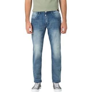 Timezone Herren Jeans GerritTZ Regular Fit Antique Blau Wash Normaler Bund Reißverschluss 33W / 34L