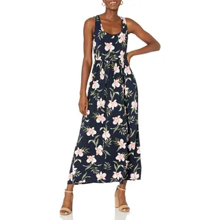 Amazon Essentials Women's Patterned Tank Waisted Maxi Dress Dress, -Navy Tropical, L