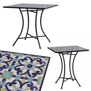 Lex Mosaik Mosaiktisch Gartentisch quadratisch Bistro Eisenramen elegant Blau : Blau gemustert : 70x77x77