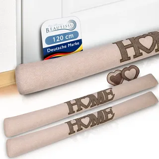 Beautissu 2er Set Zugluftstopper 120 cm lang Tuuli HE - Windstopper als Türvorleger, Haustür Rolle und Kälteschutz Luftstopper - Luftzugstopper Home Zugluft Stopper in Natur