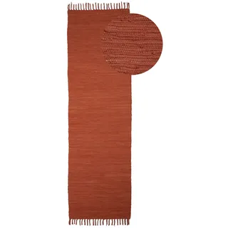 carpetfine Kelim Chindi uni, Läufer", orange, 80x300 cm, handgewebt, | Fleckerlteppich aus Baumwolle, für Wohnzimmermit Fransen
