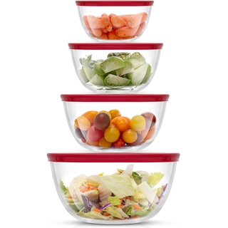 JoyJolt Küchen-Rührschüsseln,8-teiliges Glasschalen mit Deckel Set,Ordentliche Nistschalen,Kochschalen,Aufbewahrungsschalen mit Deckel und großer Salatschüssel mit BPA-freien Deckeln