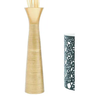 Leewadee Hohe Bodenvase 65 cm aus Mangoholz in gold - Gold