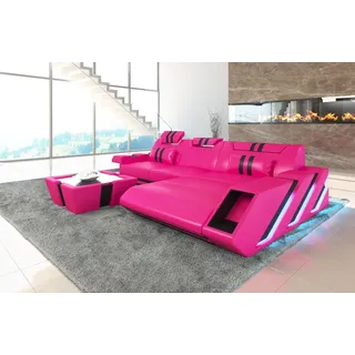 Sofa Dreams Ecksofa Ledersofa Apollonia L Form Leder Sofa Ledercouch, Couch, mit LED, wahlweise mit Bettfunktion als Schlafsofa, Designersofa rosa|schwarz