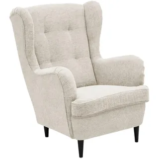 Carryhome Ohrensessel, Creme, Schwarz, Holz, Buche, massiv, Stoffauswahl, Wohnzimmer, Sessel, Ohrensessel