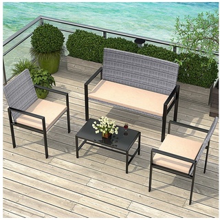BIGZZIA Gartenlounge-Set Gartenmöbel-Set für den Außenbereich aus Rattan, 4-teilig, für 4 Personen, inklusive 1 Sofa, 2 Sessel, 1 Tisch grau