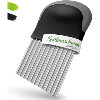 Villkin Wellenschneider aus Edelstahl - Spülmaschinengeeignet - Ergonomischer Griff für sicheren Halt - Für Kartoffeln, Gemüse und Obst – Gleichmäßige Wellen- und Riffelschnitte (1x Schwarz-Grau)
