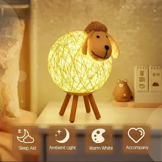 Led-nachtlicht, Rattan-schaf-nachttischlampe, Kinder-nachtlichtprojektor, Led-nachtlicht Für Schlafzimmer, Kinderzimmer, Wohnzimmer, Geschenk, 110 Cm, Usb-/tastenschalter - Crezuo