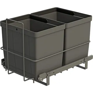 LM 79/2 Mülleimer Küche Unterschrank ausziehbar 2 Fächer Biomülleimer, Mülltrennsystem 2x16L Abfalleimer anthrazit, Küchenschrank Organizer Gelber Sack Einbau Spüle Made in Finland, 332x480x355 mm