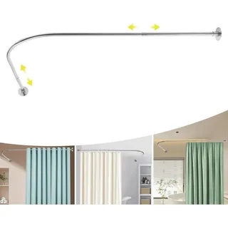 Duschvorhangstange - L-förmige Eckstange - Verstellbar 72–95 x 90–130 cm - Edelstahl 201 - Für Badewanne/Dusche - Tragkraft 8 kg - Silber