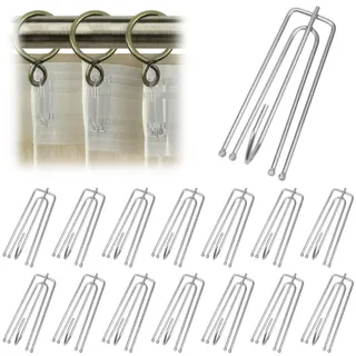 Gardinenhaken Metall 50 Stück Vorhanghaken aus Edelstahl, Vorhänge Haken mit 4 Zinken, Pleater Hooks, Gardinenhaken zum einhängen, Curtain Pleater Hooks Zum Einhängen für Schiene