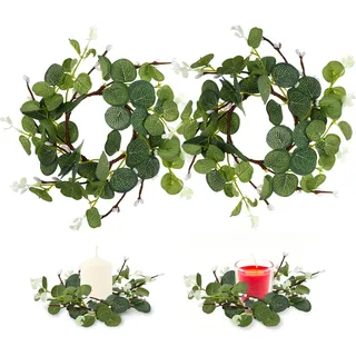 Cabilock 2 Stücke Ostern Kerzenringe Eukalyptus Kerzenkranz Frühlingskranz Osterkranz Kerzen Kranz Ringe Kerzenhalter Osterdeko für Stumpenkerzen Stabkerzen Frühling Landhaus Deko