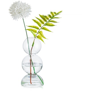 Glasseam Kleine Vasen für Tischdeko, Lieblich Bubble Vase Durchsichtig, Aesthetic Glasvase Rund Blumenvase Modern Design, Hydroponic Kugelvase Glas Tulpenvase für Bud Pflanze, Dekovase für Wohnzimmer