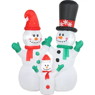 Outsunny Aufblasbar Schneemann Familie, 1,8 m Weihnachtsdeko mit LED-Beleuchtung, Gartendeko, Selbstaufblasende Weihnachtsbeleuchtung für Innen- und Außenbereich   Aosom
