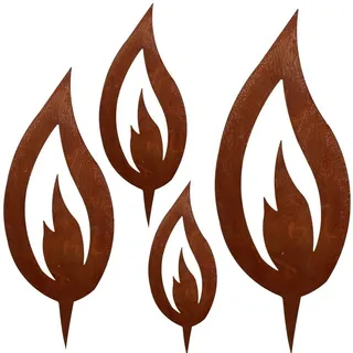 Rostikal Gartenstecker Rost Flammen Dekostecker 4er-Set - Metall Rost (Set, 4tlg) Weihnachts- & Winterdeko – natürliche Edelrost-Patina braun