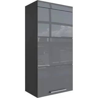 Newroom Kommode Badezimmer Schrank Grau Hochglanz mit viel Stauraum - 37x79x31 cm (BxHxT) - Badezimmerschrank Badkommode Badezimmermöbel - [Trinity.Ten]