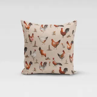 SCHÖNER LEBEN. Kissenhülle Chicken Farm Hühner Natur braun, Größe:50x50cm (HxB)