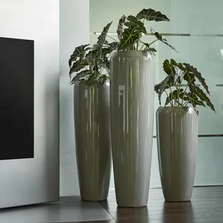 Moderne & Hochwertige Pflanzvase/Pflanzkübel – Klein: 75cm - Hochglanz Taupe - Fiberglas - Mit Einsatz – Indoor & Outdoor – Wetterbeständig & Frostsicher – Vase/Kübel