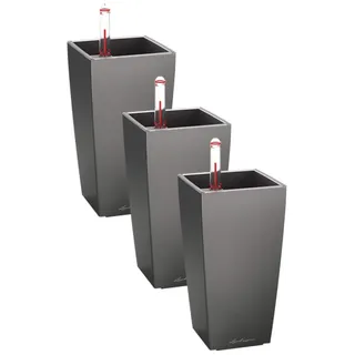 Lechuza MINI-CUBI Tischgefäß, Anthrazit Metallic, Hochwertiger Kunststoff, Inkl. herausnehmbarer Pflanzeinsatz, für Innenraumbegrünung geeignet, 18123, 9x9x18 cm (Packung mit 3)