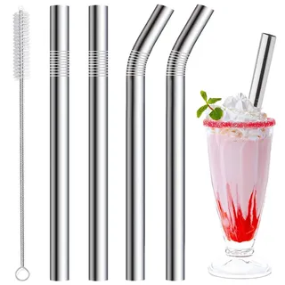 Vinaco 216MM & 266MM große Smoothie Strohhalme & Milchshake Strohhalme, 4er-Pack Lebensmittelqualität strohhalm edelstahl 10MM breite strohhalme für Smoothie, Milchshakes, dicke Getränke