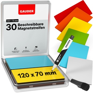GAUDER Magnetstreifen beschreibbar | Magnetschilder zum Beschriften | Magnetkarten für Kanban Board, Whiteboard & Tafel (120 x 70 x 0,8 mm)