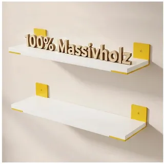 LuxusKollektion Wandregal Wandregal Massivholz 60cm 2er Set, 2-tlg. bunt|gelb